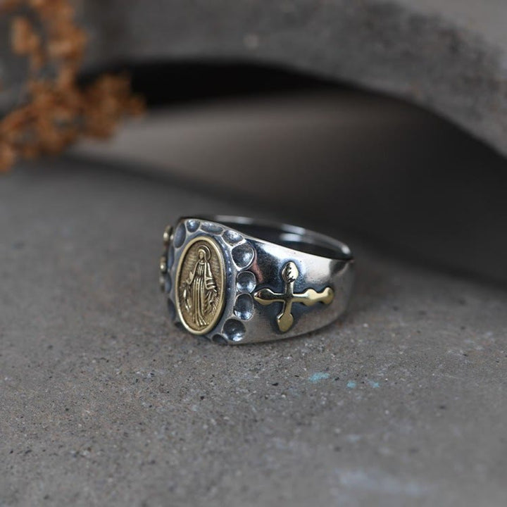 Christianartworkshop Anello religioso con distintivo di benedizione della Vergine Maria in argento sterling 925 in stile retrò - image 7