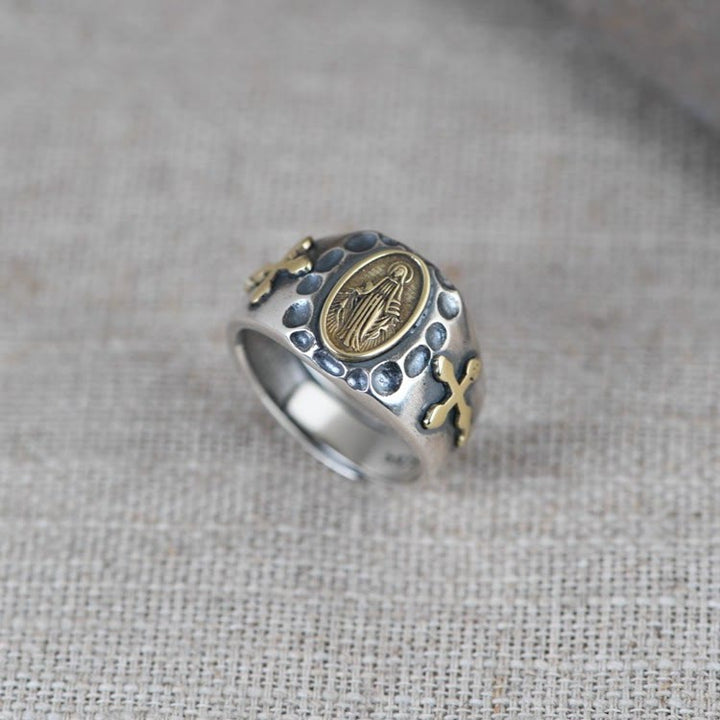 Christianartworkshop Anello religioso con distintivo di benedizione della Vergine Maria in argento sterling 925 in stile retrò - image 2