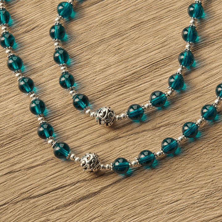 Christianartworkshop Crocifisso fatto a mano Rosario in vetro blu trasparente con medaglia smaltata di San Benedetto e Miracolosa - image 9