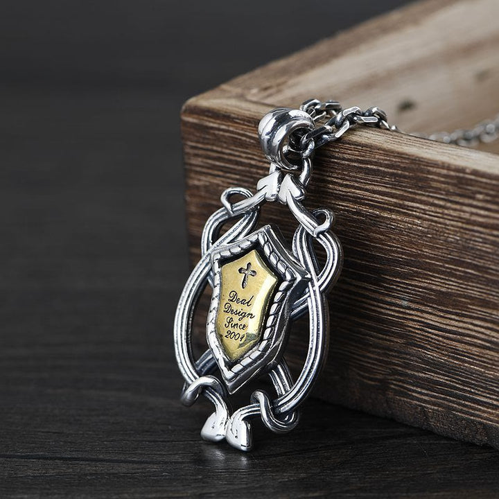 Christianartworkshop Collana con ciondolo a forma di croce in argento sterling 925 con stemma sacro e nucleo dorato: Scudo della grazia - Argento sterling - image 0