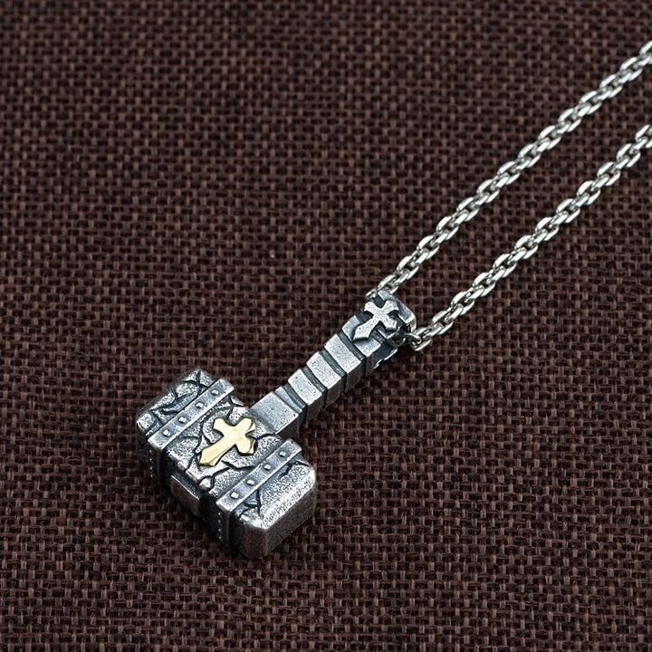 Collana con croce a martello in argento 925 Christianartworkshop : simbolo di fede robusto con bordo retrò - image 1