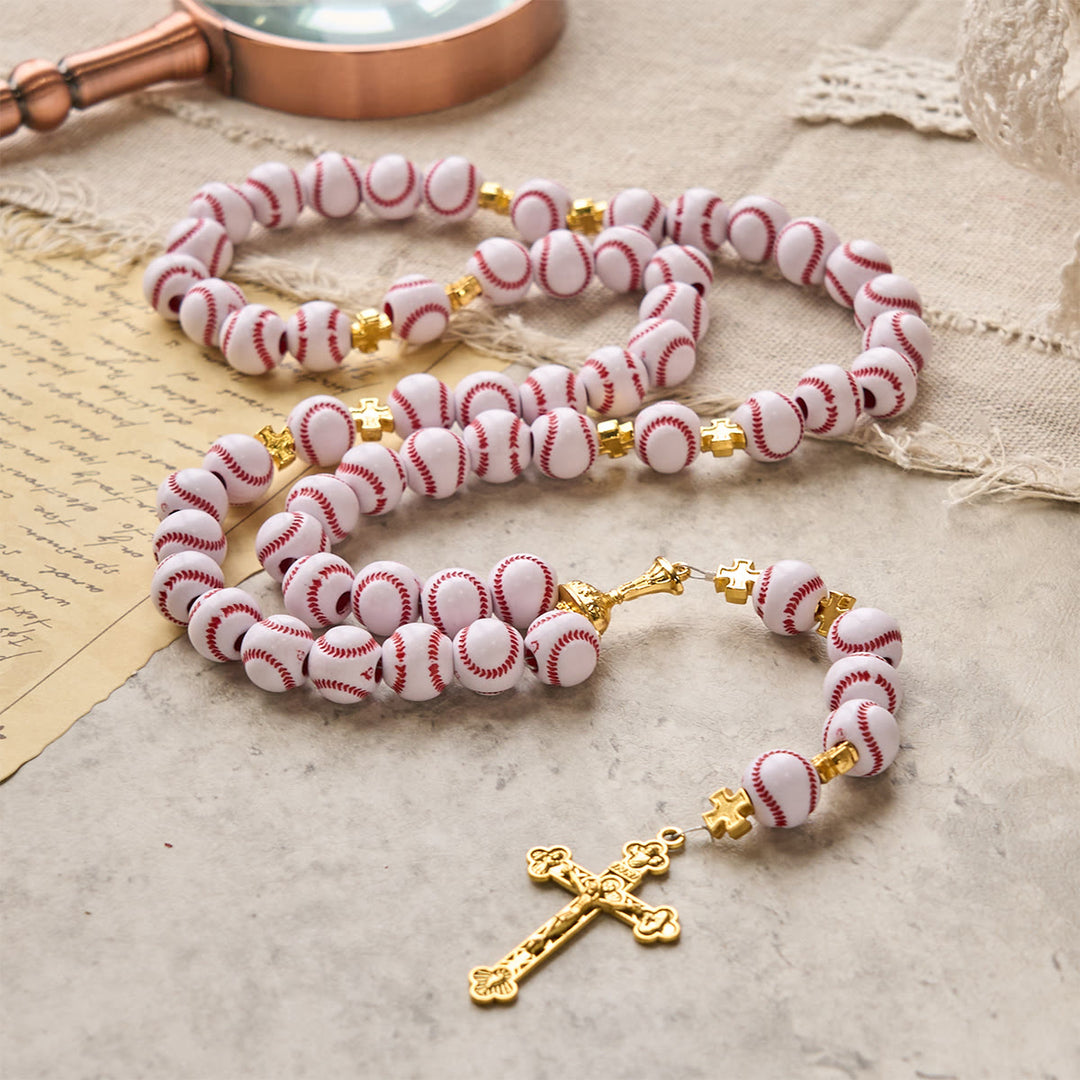 Christianartworkshop FEDE IN PREGHIERA: Rosario in miniatura con perline da baseball benedette, calice sacro dorato e crocifisso - image 3