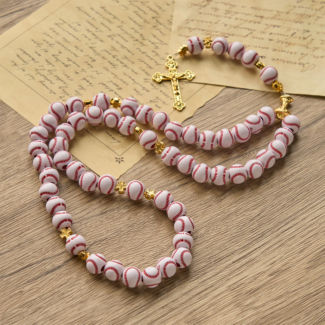 Christianartworkshop FEDE IN PREGHIERA: Rosario in miniatura con perline da baseball benedette, calice sacro dorato e crocifisso - image 7
