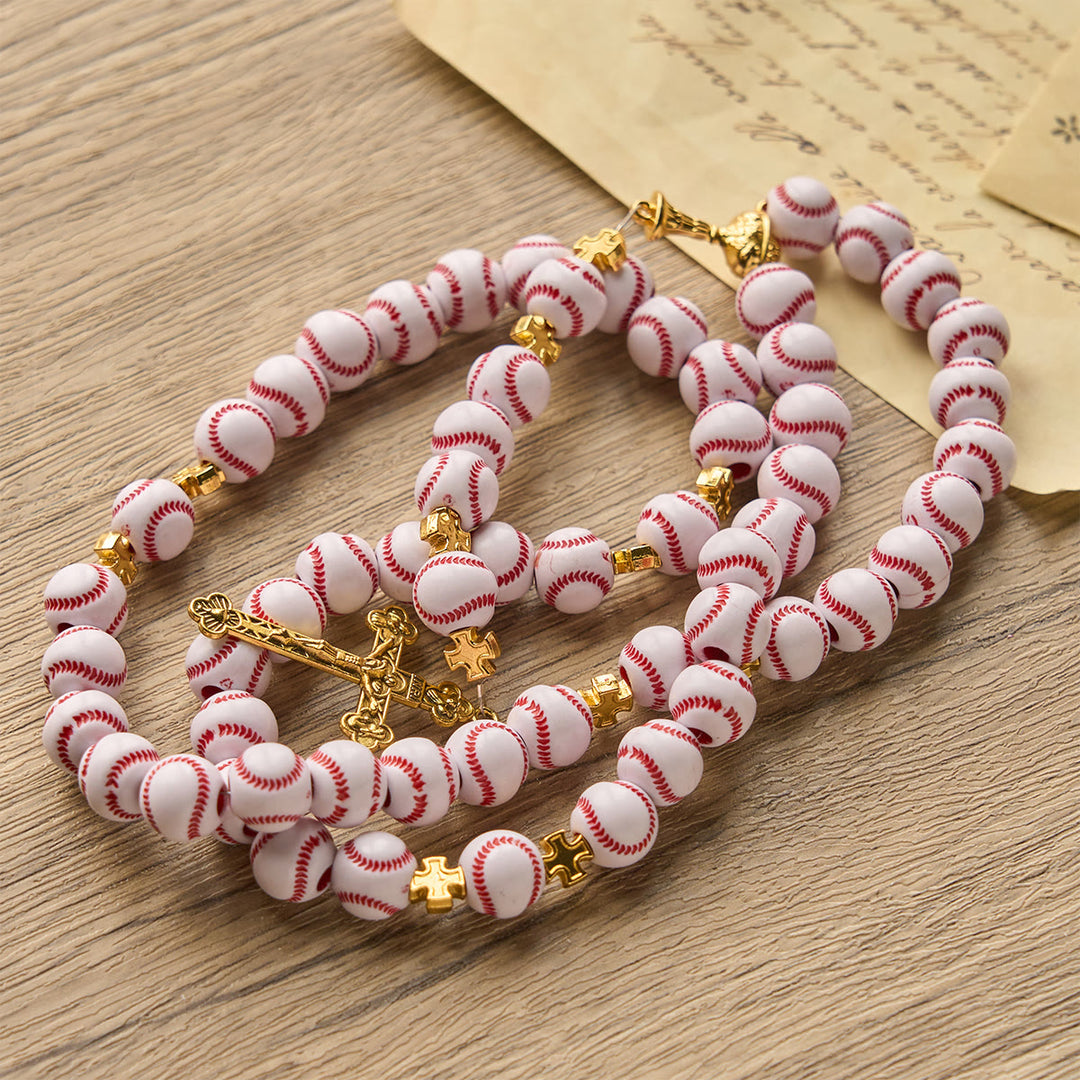 Christianartworkshop FEDE IN PREGHIERA: Rosario in miniatura con perline da baseball benedette, calice sacro dorato e crocifisso - image 5