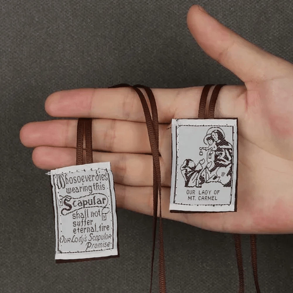 Christianartworkshop Scapolare cattolico in bianco e nero di Nostra Signora del Monte Carmelo e Cuore di Gesù di Jacred - image 1