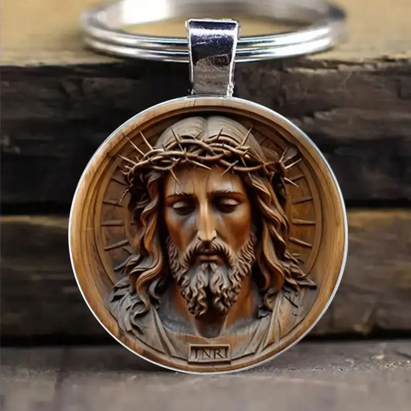 Christianartworkshop Portachiavi in ​​stile classico raffigurante Gesù divino con corona di spine: simbolo senza tempo di redenzione spirituale - image 1