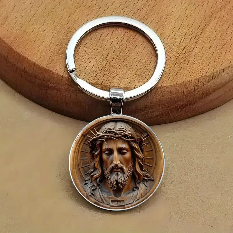 Christianartworkshop Portachiavi in ​​stile classico raffigurante Gesù divino con corona di spine: simbolo senza tempo di redenzione spirituale - Gesù - image 0