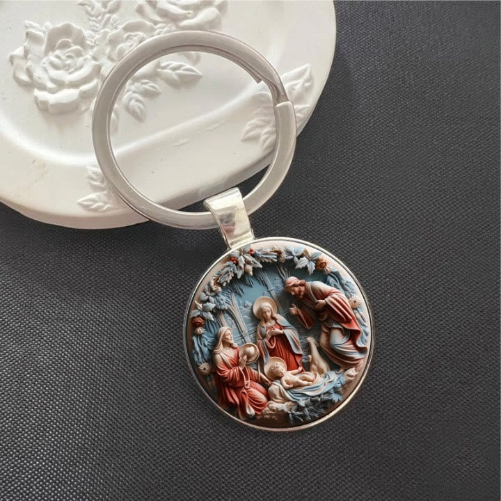 Christianartworkshop Portachiavi con scena della Natività in stile Morandi: segno profondo di sottile rinnovamento spirituale - image 1