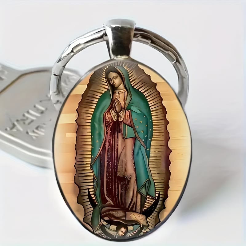Christianartworkshop Portachiavi in ​​stile vintage della Madonna di Guadalupe: reliquia realizzata a mano di un'eredità di colori fedeli - Nostra Signora di Guadalupe - image 0
