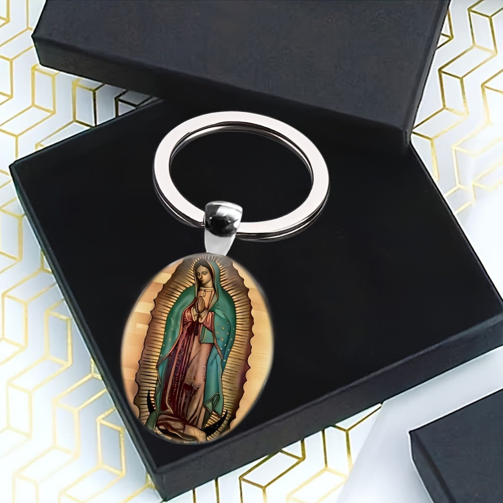 Christianartworkshop Portachiavi in ​​stile vintage della Madonna di Guadalupe: reliquia realizzata a mano di un'eredità di colori fedeli - image 1