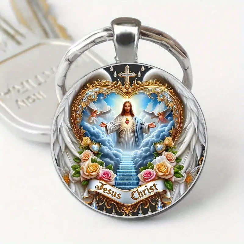 Christianartworkshop Portachiavi di Gesù Cristo nel Regno Divino Celeste: Simbolo di Fede e Artigianato Etereo - image 1