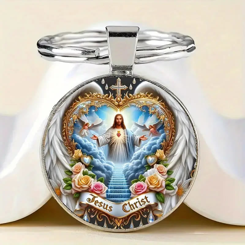 Christianartworkshop Portachiavi di Gesù Cristo nel Regno Divino Celeste: Simbolo di Fede e Artigianato Etereo - Gesù Cristo - image 0
