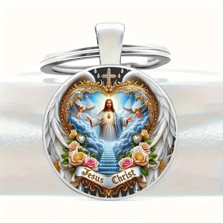 Christianartworkshop Portachiavi di Gesù Cristo nel Regno Divino Celeste: Simbolo di Fede e Artigianato Etereo - image 3