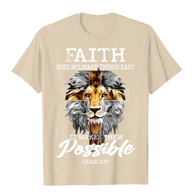 Christianartworkshop Maglietta unisex con grafica a forma di croce e leone con fede religiosa - Beige - 2XL - image 3