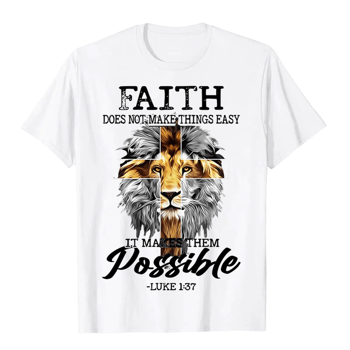 Christianartworkshop Maglietta unisex con grafica a forma di croce e leone con fede religiosa - Bianco - 2XL - image 1