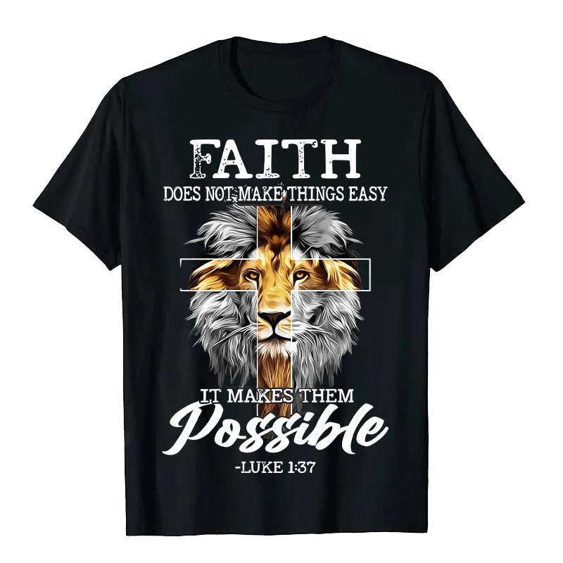 Christianartworkshop Maglietta unisex con grafica a forma di croce e leone con fede religiosa - Nero - 2XL - image 0