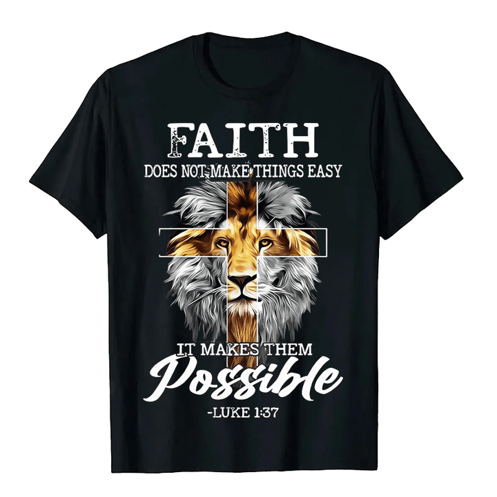 Christianartworkshop Maglietta unisex con grafica a forma di croce e leone con fede religiosa - Nero - 2XL - image 0