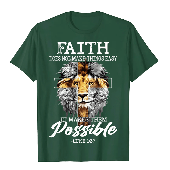 Christianartworkshop Maglietta unisex con grafica a forma di croce e leone con fede religiosa - Verde scuro - 2XL - image 6