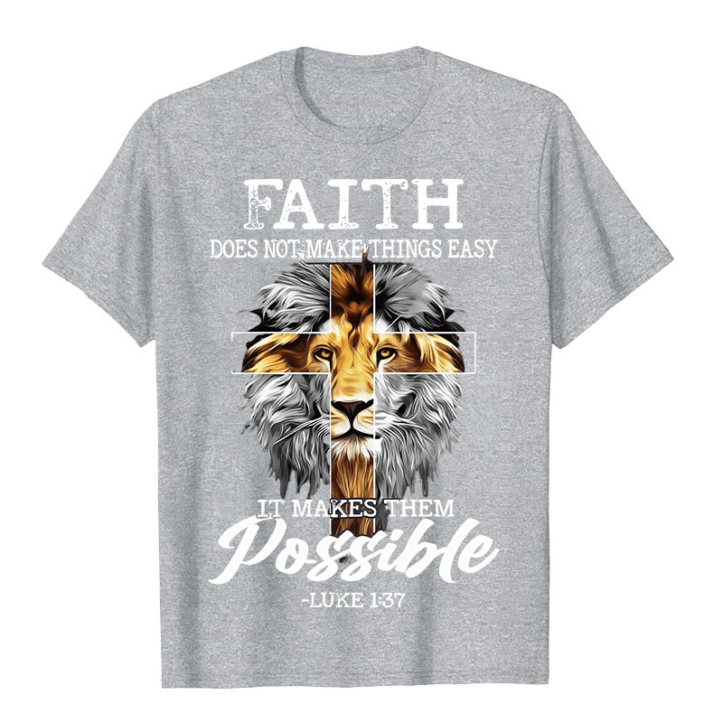 Christianartworkshop Maglietta unisex con grafica a forma di croce e leone con fede religiosa - Grigio - 2XL - image 3