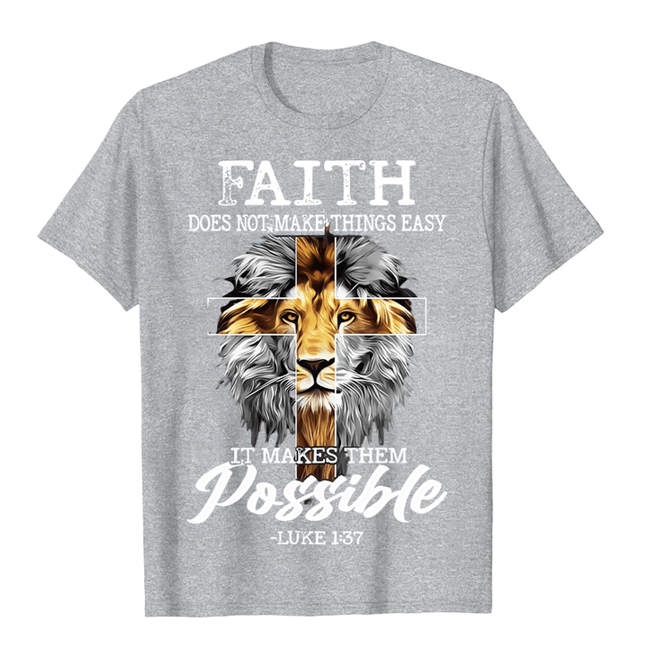 Christianartworkshop Maglietta unisex con grafica a forma di croce e leone con fede religiosa - Grigio - 2XL - image 3