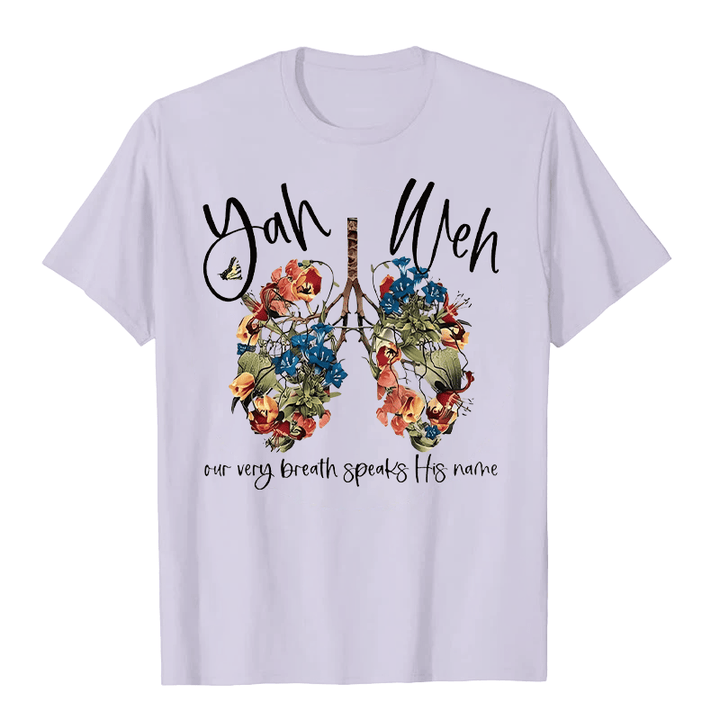 Christianartworkshop Il nostro stesso respiro pronuncia il suo nome Floral Lung Yahweh T-shirt unisex - Viola - 2XL - image 5