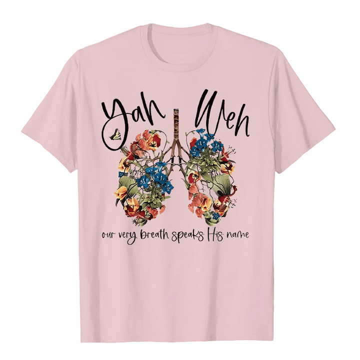 Christianartworkshop Il nostro stesso respiro pronuncia il suo nome Floral Lung Yahweh T-shirt unisex - Rosa - 2XL - image 5