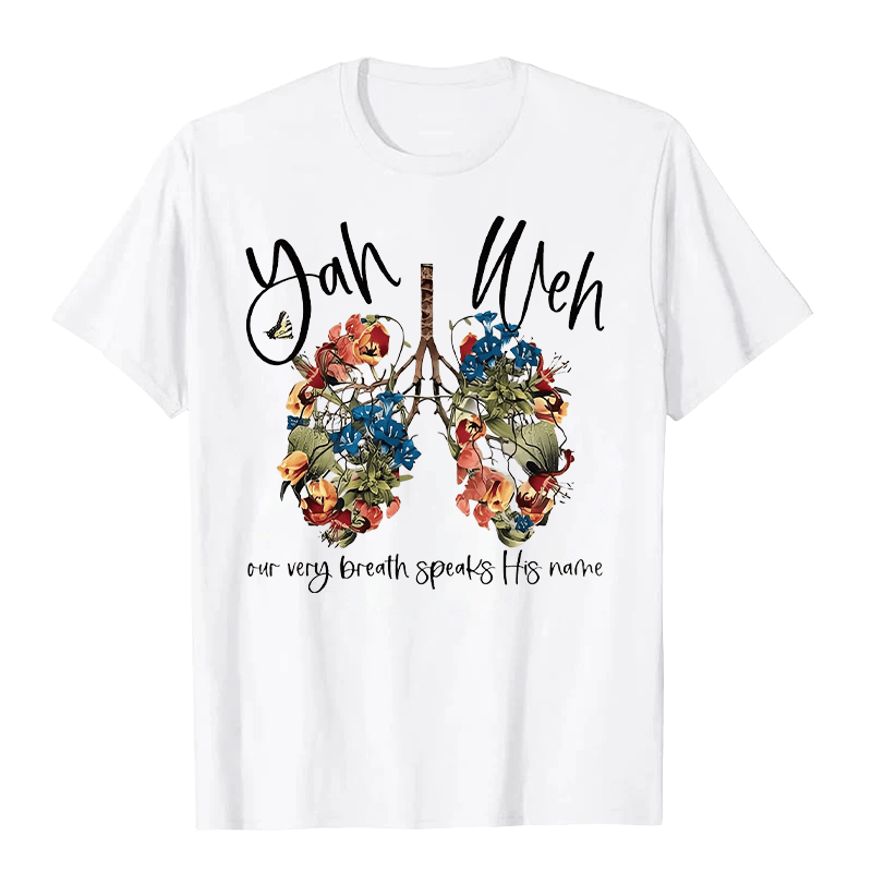 Christianartworkshop Il nostro stesso respiro pronuncia il suo nome Floral Lung Yahweh T-shirt unisex - Bianco - 2XL - image 1