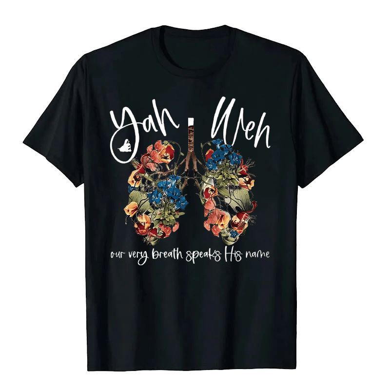 Christianartworkshop Il nostro stesso respiro pronuncia il suo nome Floral Lung Yahweh T-shirt unisex - Nero - 2XL - image 9