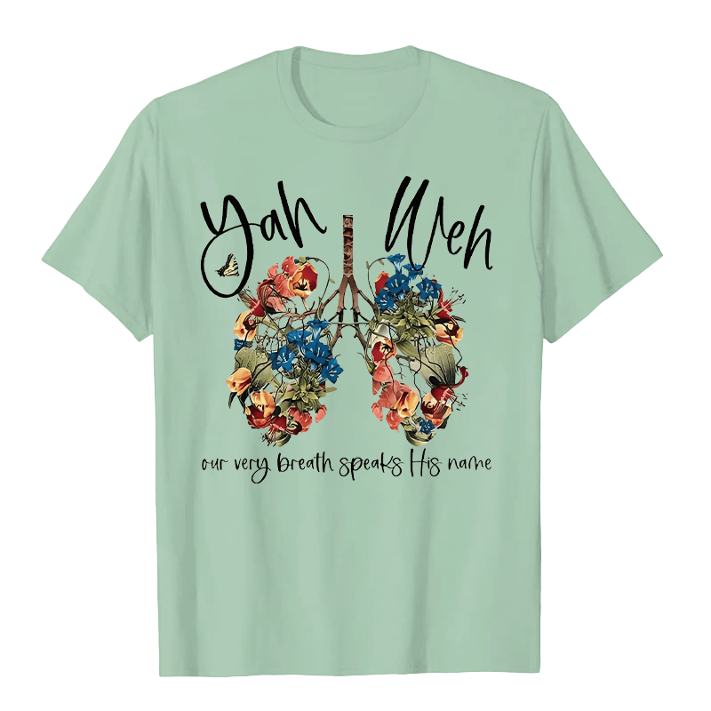 Christianartworkshop Il nostro stesso respiro pronuncia il suo nome Floral Lung Yahweh T-shirt unisex - Verde chiaro - 2XL - image 3