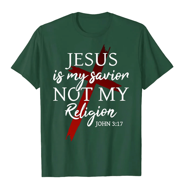 Christianartworkshop Gesù è il mio Salvatore, non la mia religione, Dio, fede, croce, maglietta unisex - Verde scuro - 2XL - image 8