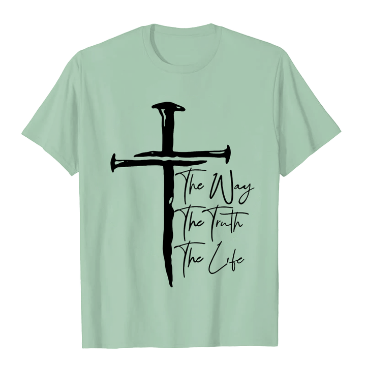 Christianartworkshop Fede - Basata sulla Croce Nera La Via La Verità La Vita T-shirt unisex - Verde chiaro - 2XL - image 7