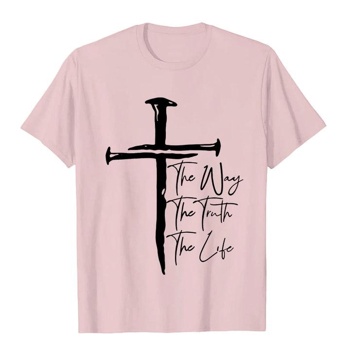 Christianartworkshop Fede - Basata sulla Croce Nera La Via La Verità La Vita T-shirt unisex - Rosa chiaro - 2XL - image 9