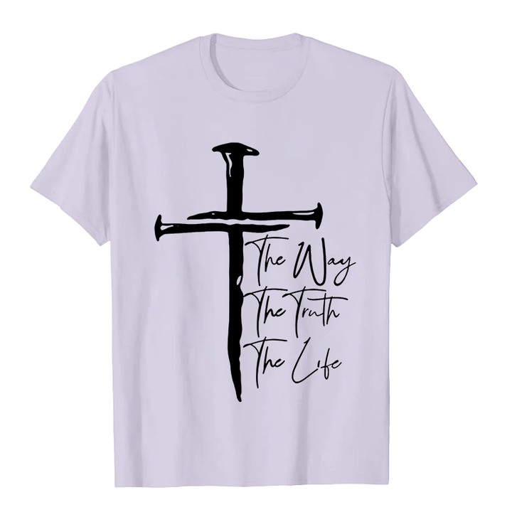 Christianartworkshop Fede - Basata sulla Croce Nera La Via La Verità La Vita T-shirt unisex - Viola chiaro - 2XL - image 0