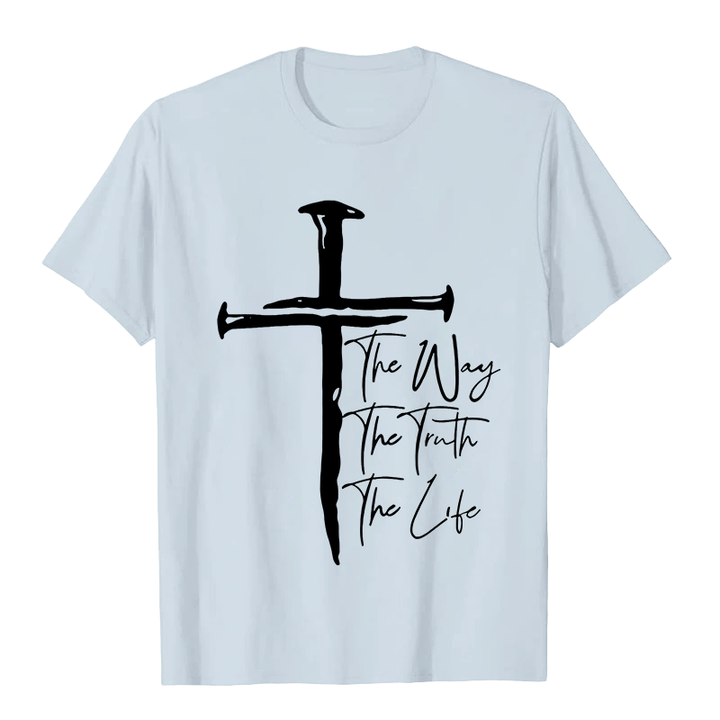 Christianartworkshop Fede - Basata sulla Croce Nera La Via La Verità La Vita T-shirt unisex - Azzurro chiaro - 2XL - image 6