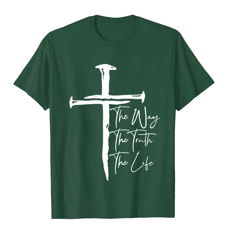 Christianartworkshop Fede - Basata sulla Croce Nera La Via La Verità La Vita T-shirt unisex - Verde scuro - 2XL - image 2
