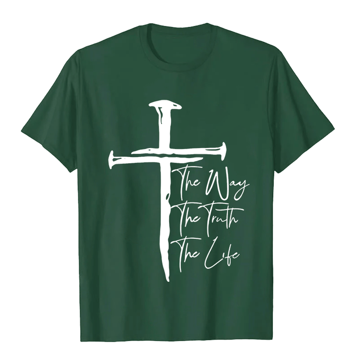 Christianartworkshop Fede - Basata sulla Croce Nera La Via La Verità La Vita T-shirt unisex - Verde scuro - 2XL - image 2