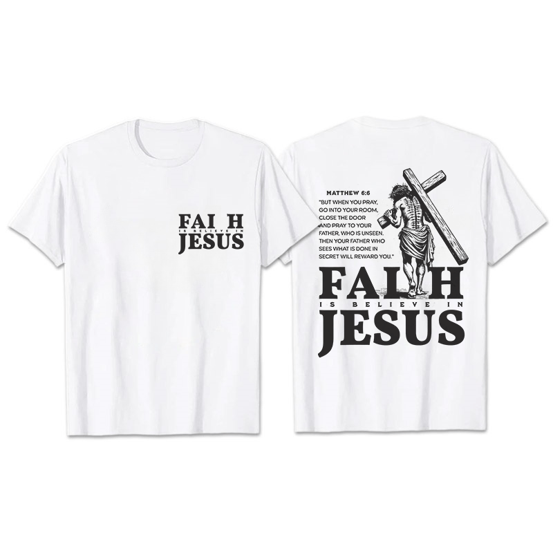 Christianartworkshop La fede è credere in Gesù con Matteo 6:6 T-shirt unisex - Bianco - 2XL - image 5