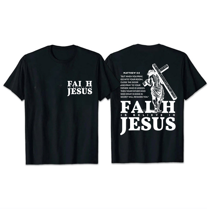 Christianartworkshop La fede è credere in Gesù con Matteo 6:6 T-shirt unisex - Nero - 2XL - image 2