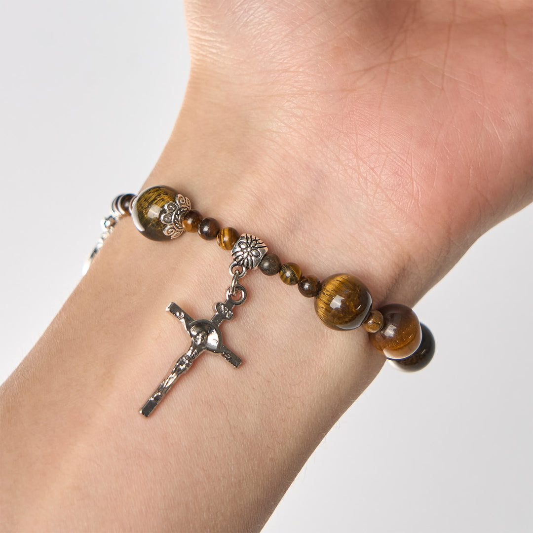 Bracciale rosario da una decina in pietra occhio di tigre gialla da 10 mm Christianartworkshop - image 4