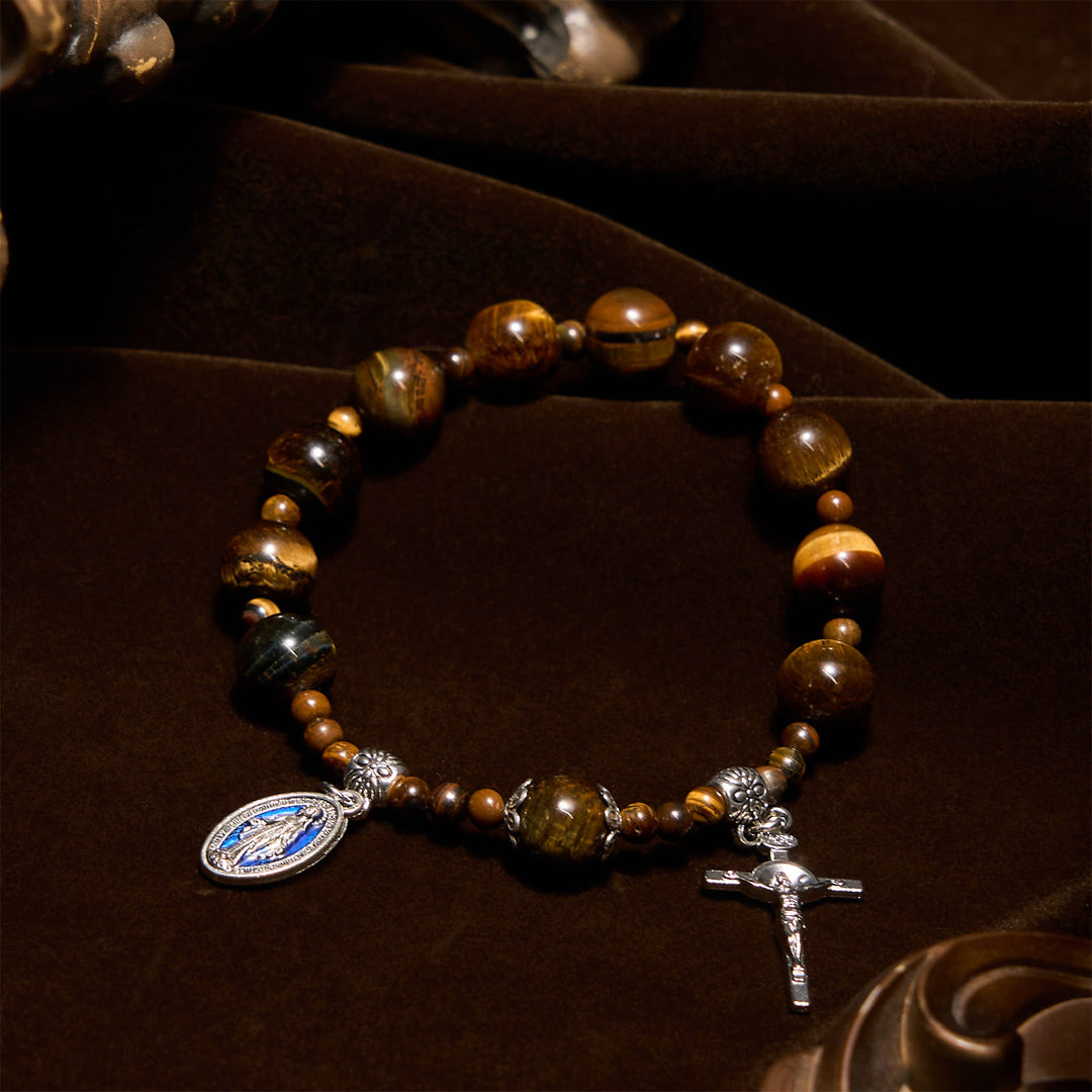 Bracciale rosario da una decina in pietra occhio di tigre gialla da 10 mm Christianartworkshop - image 5