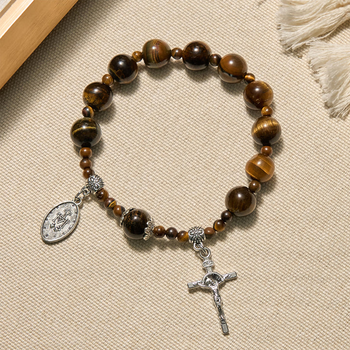 Bracciale rosario da una decina in pietra occhio di tigre gialla da 10 mm Christianartworkshop - Pietra occhio di tigre da 10 mm - image 0