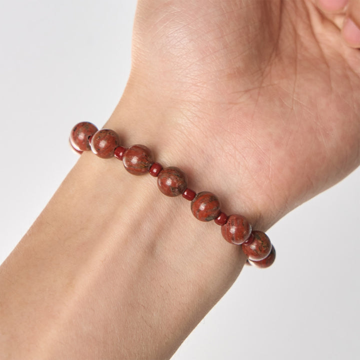 Bracciale rosario da una decina in pietra di sesamo rossa da 8 mm con medaglia miracolosa e croce Christianartworkshop - image 4