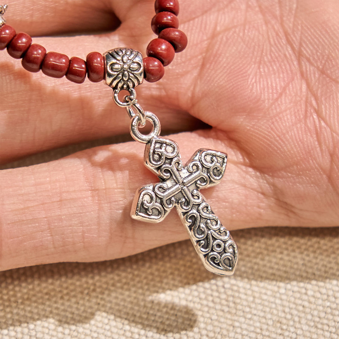 Bracciale rosario da una decina in pietra di sesamo rossa da 8 mm con medaglia miracolosa e croce Christianartworkshop - image 6