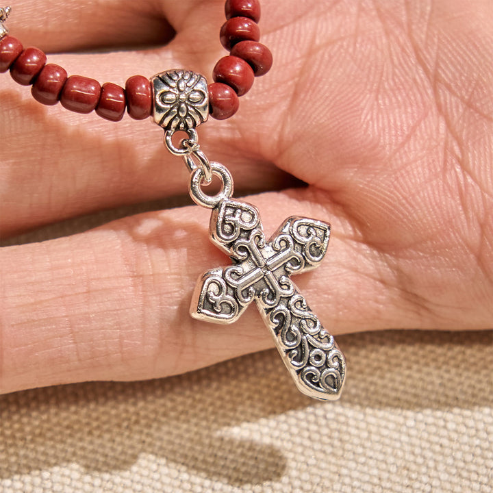 Bracciale rosario da una decina in pietra di sesamo rossa da 8 mm con medaglia miracolosa e croce Christianartworkshop - image 6