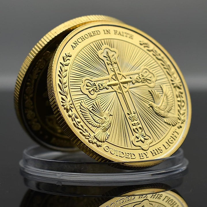Moneta sfida con colomba e croce in oro/argento Christianartworkshop , raffigurante Gesù Amore fondato in Cristo - image 1