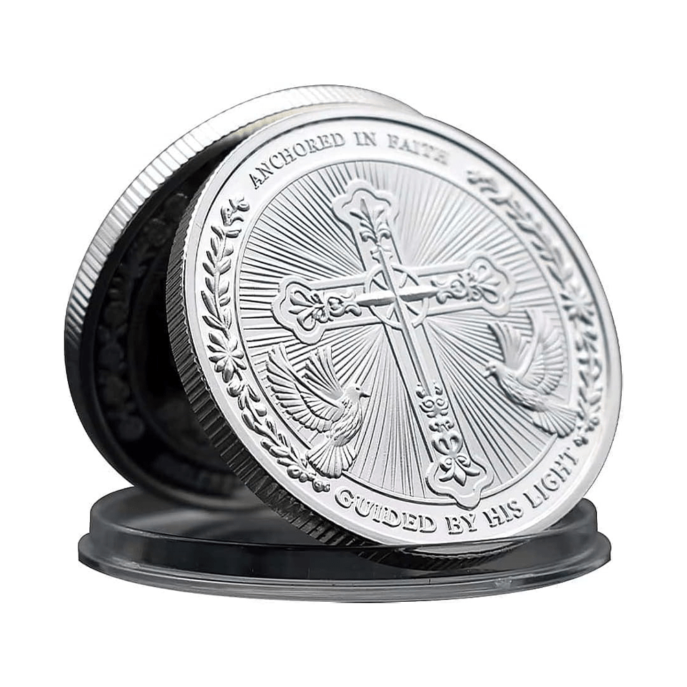 Moneta sfida con colomba e croce in oro/argento Christianartworkshop , raffigurante Gesù Amore fondato in Cristo - image 3