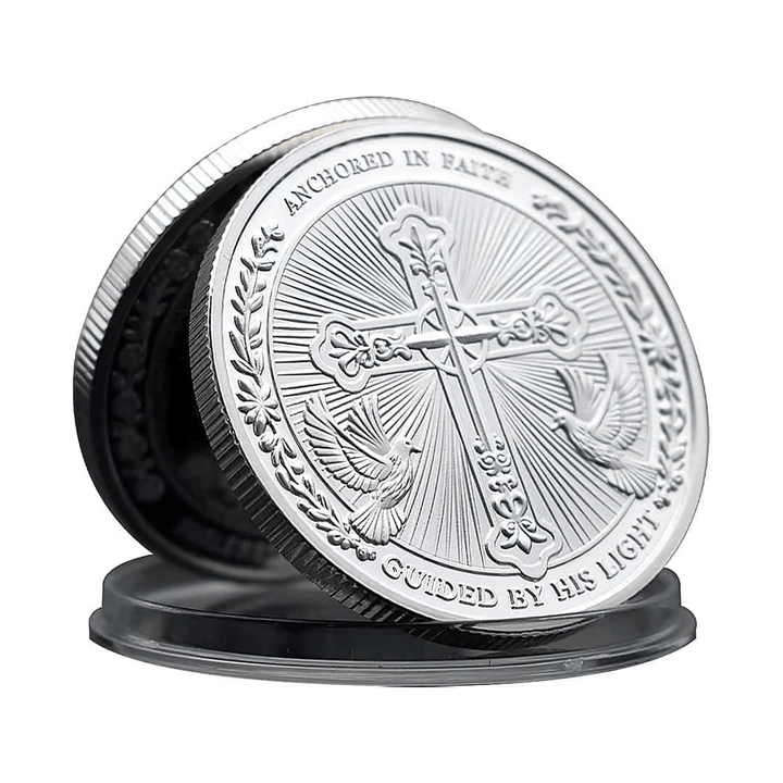 Moneta sfida con colomba e croce in oro/argento Christianartworkshop , raffigurante Gesù Amore fondato in Cristo - image 3