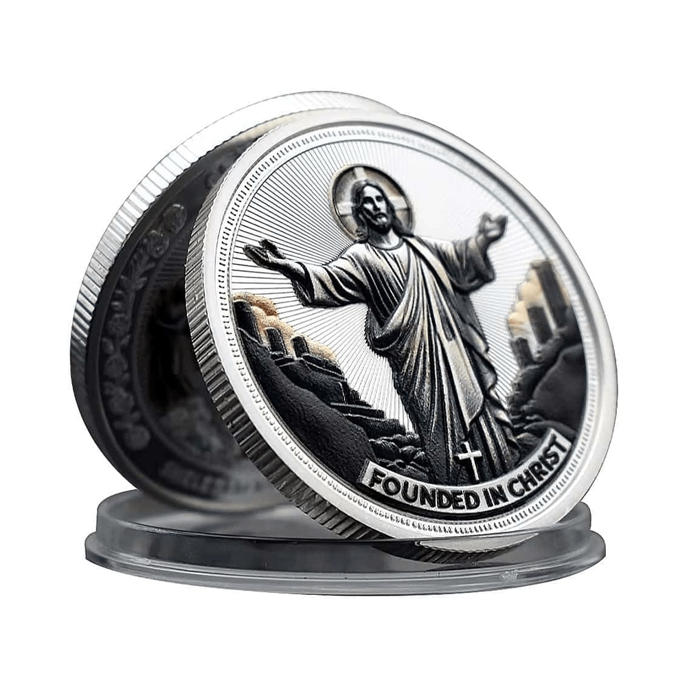 Moneta sfida con colomba e croce in oro/argento Christianartworkshop , raffigurante Gesù Amore fondato in Cristo - Argento - image 2