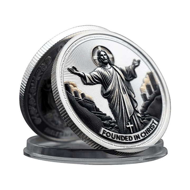 Moneta sfida con colomba e croce in oro/argento Christianartworkshop , raffigurante Gesù Amore fondato in Cristo - Argento - image 2