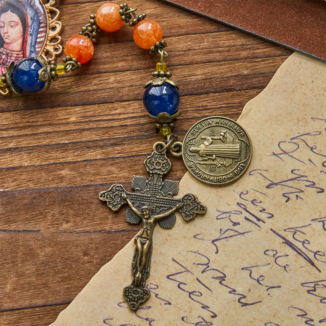 Christianartworkshop Rosario fatto a mano in calcedonio arancione con medaglia della Madonna di San Benedetto - image 7